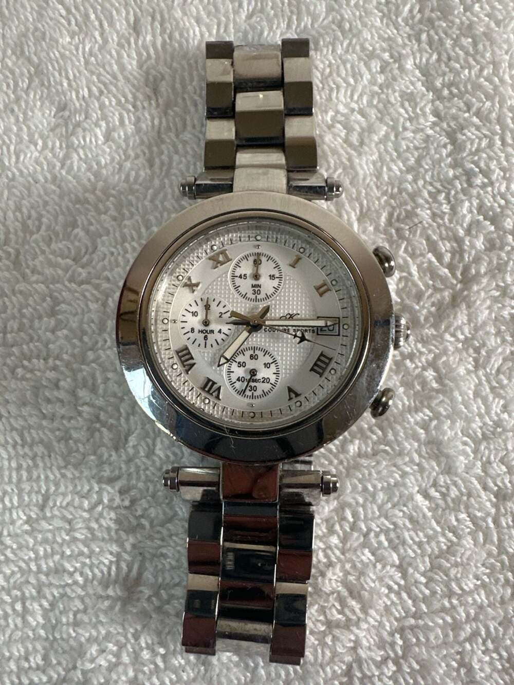 Klaus Kobec Couture Sports Chronograph Watch KKG1913 Silver Tone Stainless Steel